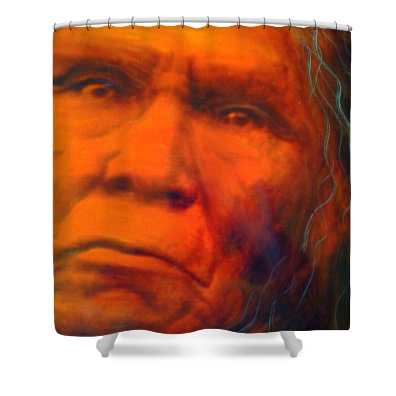 First Nation Portrait Native Men Native Aboriginal Indegenious Global Spirituality Shower Curtain featuring the painting We are First Nation by FeatherStone Studio Julie A Miller