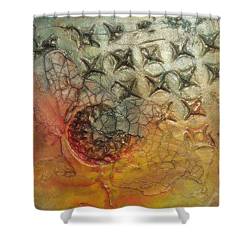 Abstract Shower Curtain featuring the painting We Are Not Alone by Sharon Cromwell