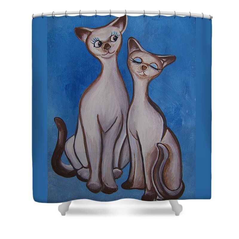 Siamese Cats Shower Curtain featuring the painting We Are Siamese by Leslie Manley