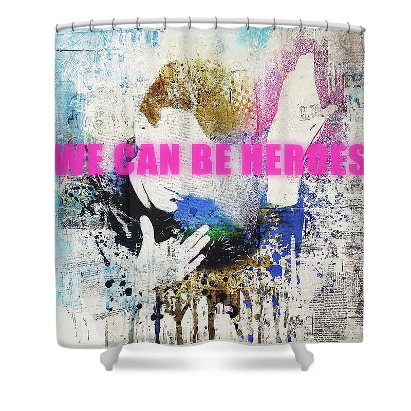 Jimi Shower Curtain featuring the painting We can be heroes by Art Popop