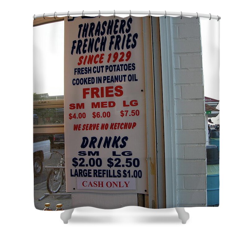 Thrashers Shower Curtain featuring the photograph We Serve No Ketchup by Kim Bemis
