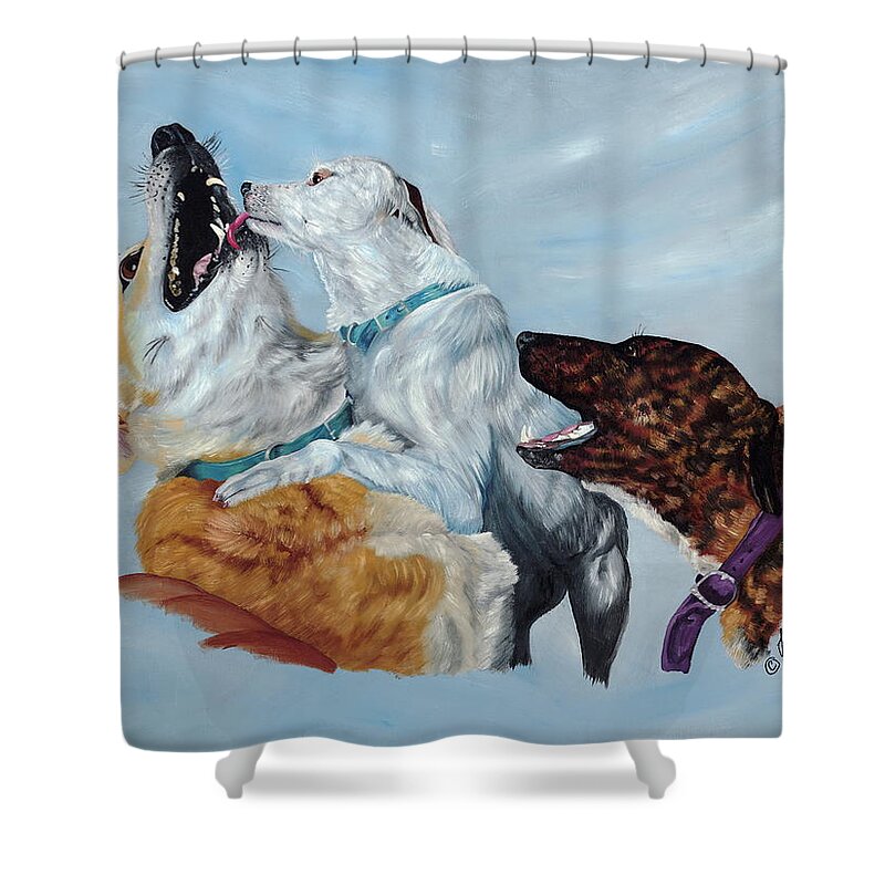 Animals Shower Curtain featuring the painting We Wuv Big Brudder by Lana Tyler