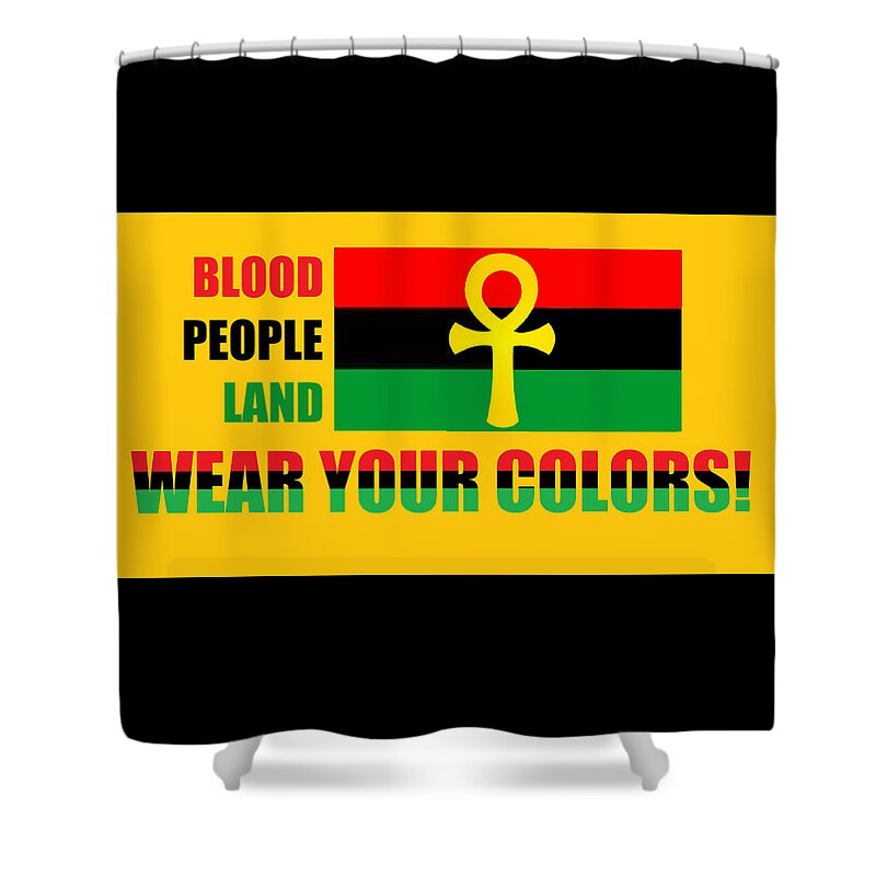 Rbg Shower Curtain featuring the digital art WEAR Red Black and Green by Adenike AmenRa