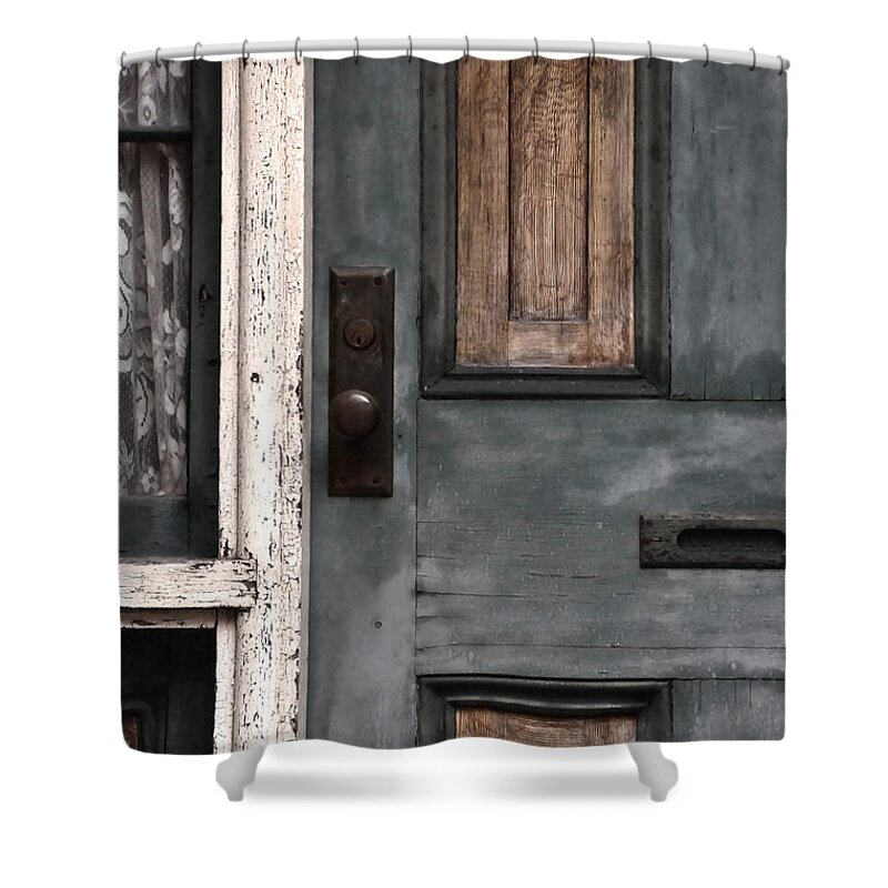 (peeling Paint Or Peeled Paint) Shower Curtain featuring the photograph Weathered and Lace by Debra Fedchin