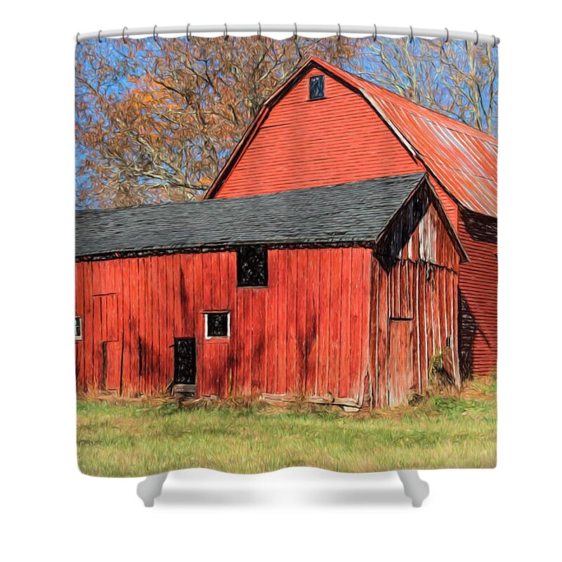 Barn Shower Curtain featuring the painting Weathered Red Barn by David Letts