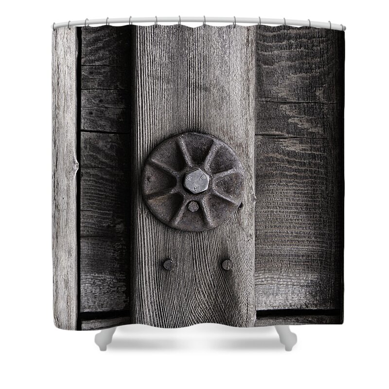 Macro Shower Curtain featuring the photograph Weathered Wood and Metal Three by Kandy Hurley