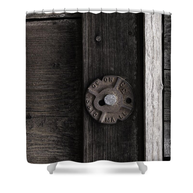 Macro Shower Curtain featuring the photograph Weathered Wood and Metal Two by Kandy Hurley