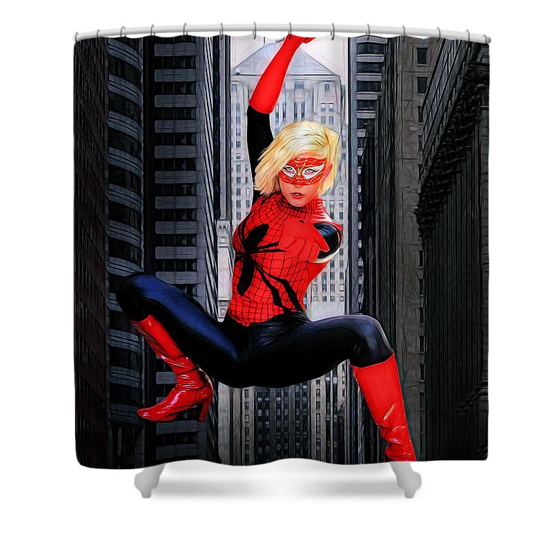 Fantasy Shower Curtain featuring the photograph Web Swinger by Jon Volden