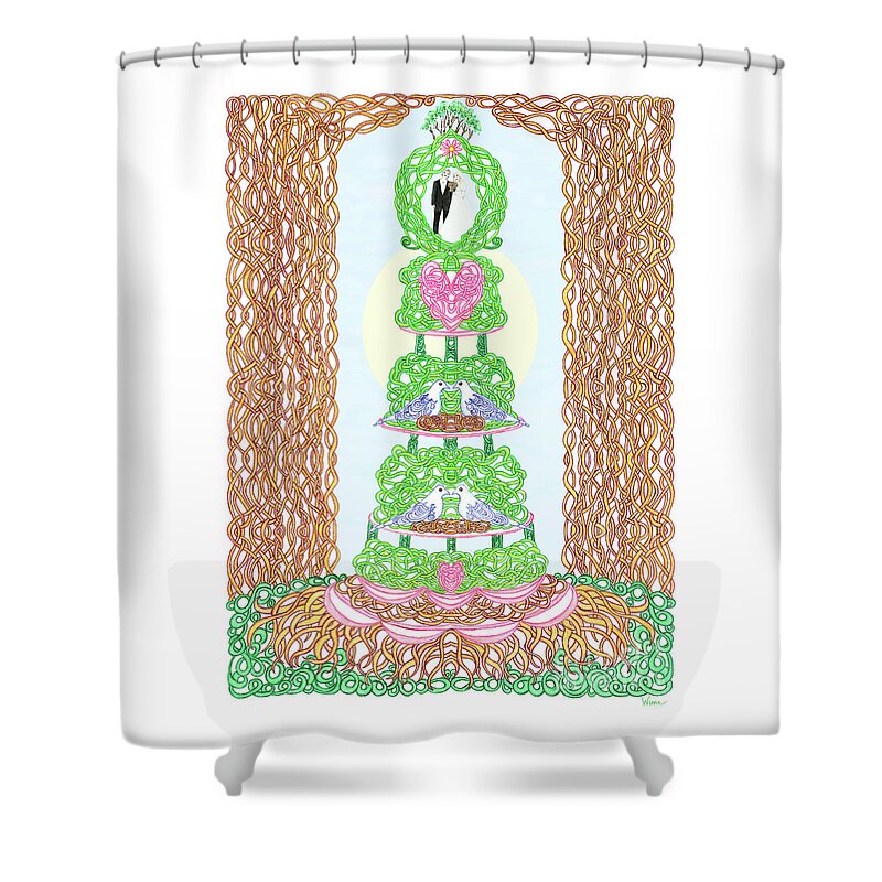 Lise Winne Shower Curtain featuring the painting Wedding Cake with Doves by Lise Winne