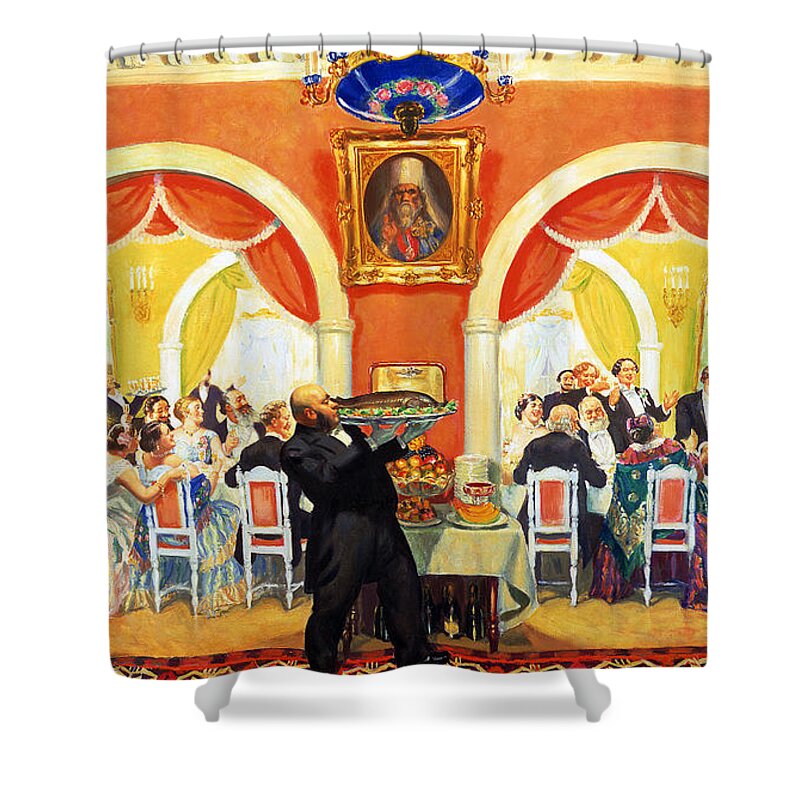 Banquet Shower Curtain featuring the painting Wedding Feast, 1917 by Boris Kustodiev