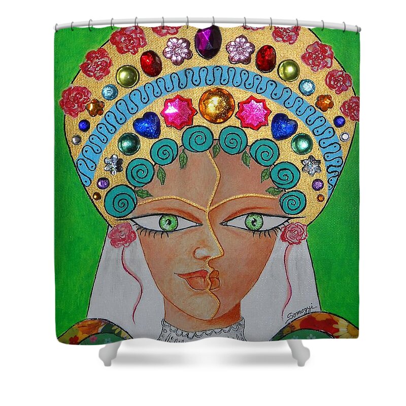Whimsy Shower Curtain featuring the mixed media Wedding March -- #3 Hungarian Rhapsody Series by Jayne Somogy
