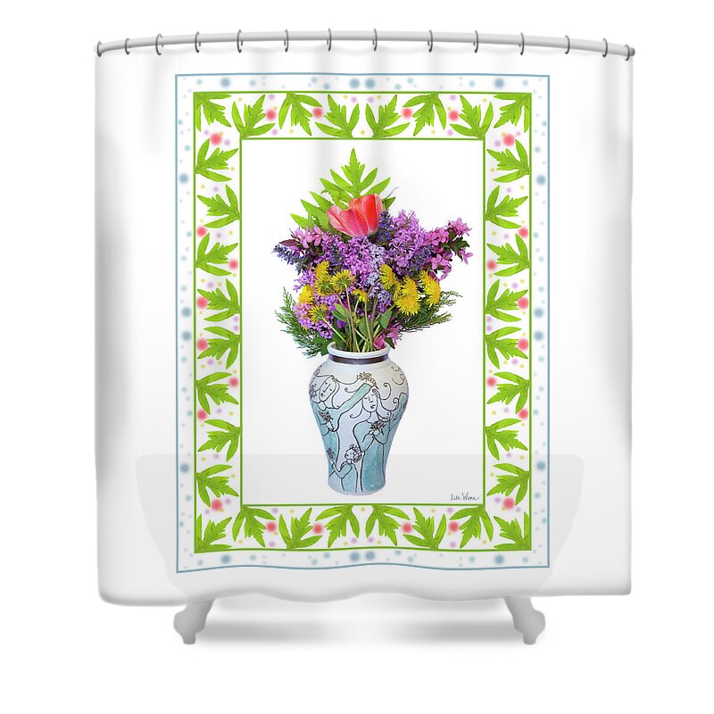 Lise Winne Shower Curtain featuring the digital art Wedding Vase with Bouquet by Lise Winne