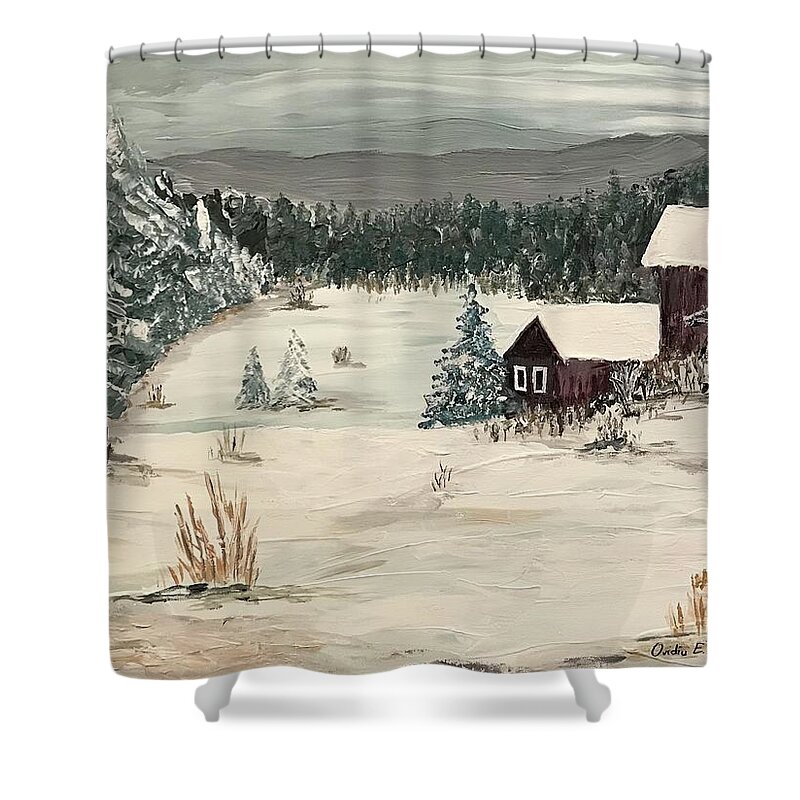 Landscape Shower Curtain featuring the painting Weekend Getaway by Ovidiu Ervin Gruia