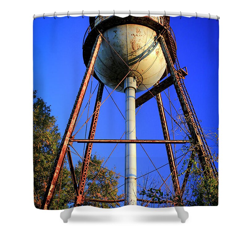 Reid Callaway Water Tower Art Shower Curtain featuring the photograph Weighty Water Cotton Mill Water Tower Art by Reid Callaway