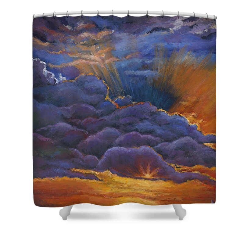 Cloudscapes Shower Curtain featuring the painting Welcome the Night by Johnathan Harris