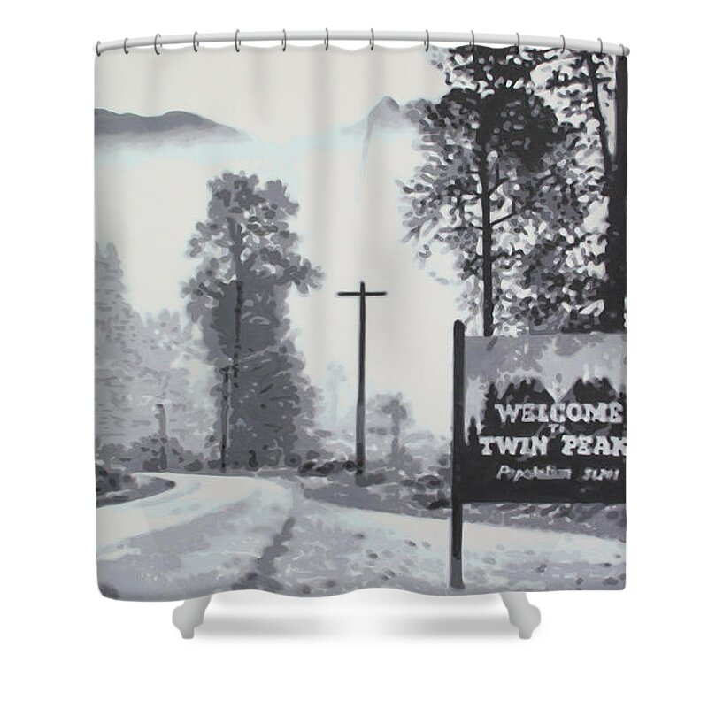 Laura Palmer Shower Curtain featuring the painting Welcome to twin Peaks by Ludzska