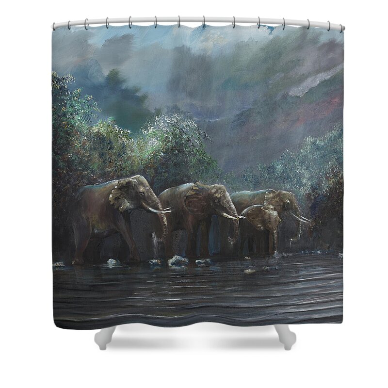 Elephant Shower Curtain featuring the painting Welcome Waters by Vincent Alexander Booth