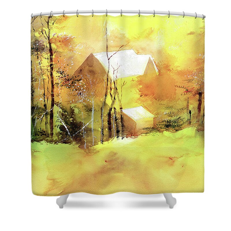 Nature Shower Curtain featuring the painting Welcome Winter by Anil Nene