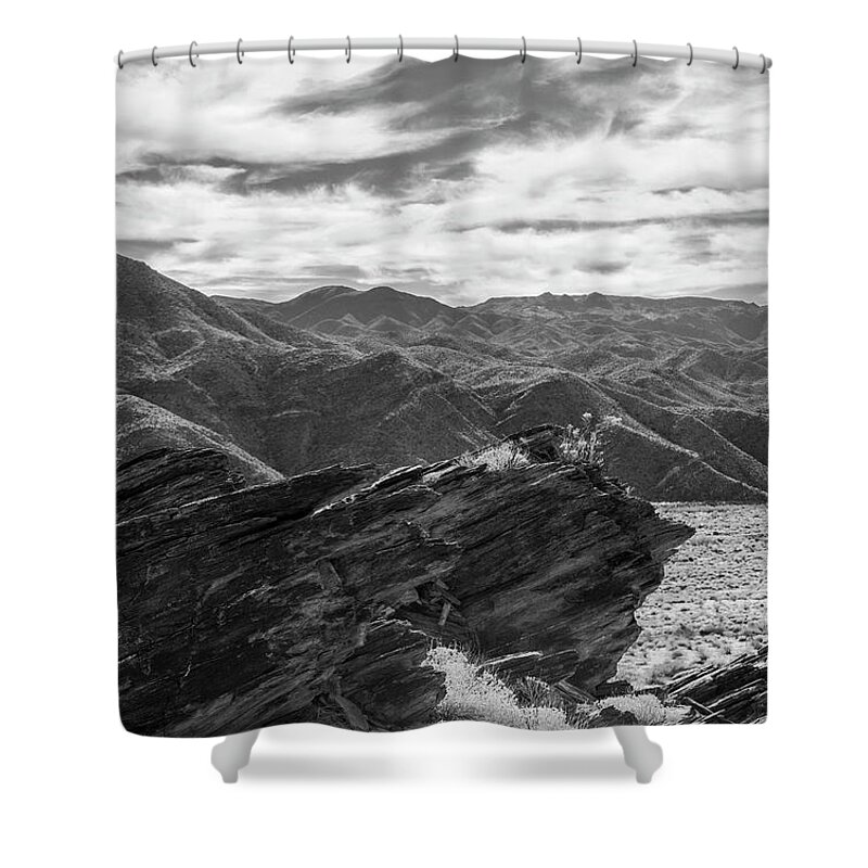 Rock Formation Shower Curtain featuring the photograph Were Andreas Meets Murray BW 2 by Scott Campbell