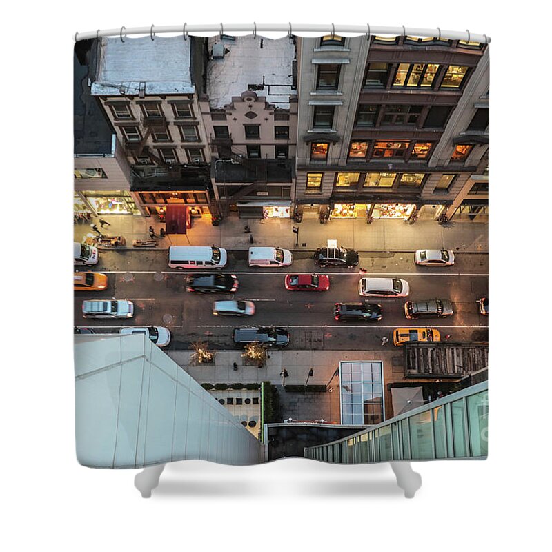 Aerial Shower Curtain featuring the photograph West 37th St New York by Thomas Marchessault