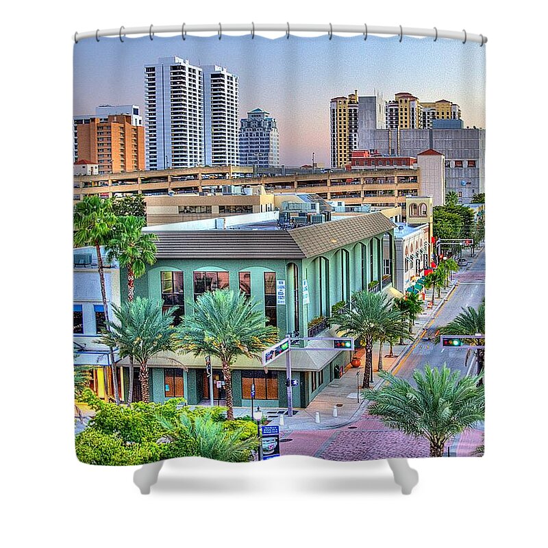 Florida Shower Curtain featuring the photograph West Palm at Twilight by Debra and Dave Vanderlaan