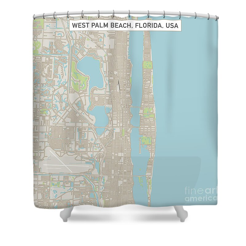 West Palm Beach Shower Curtain featuring the digital art West Palm Beach Florida US City Street Map by Frank Ramspott