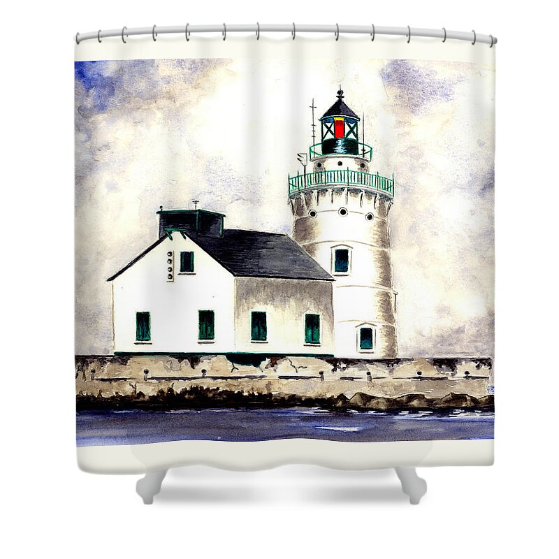 Lighthouse Shower Curtain featuring the painting West Pierhead Lighthouse by Michael Vigliotti