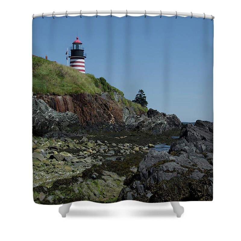 West Quoddy Lighthouse Shower Curtain featuring the photograph West Quoddy a View from the Ocean Floor by Janice Adomeit