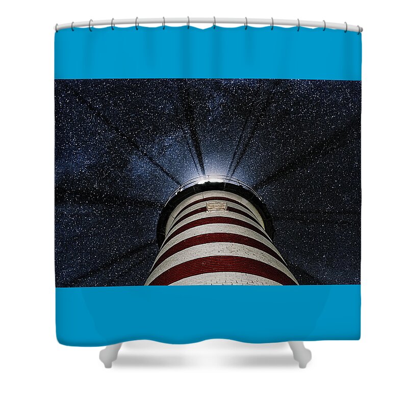 West Quoddy Head Lighthouse Shower Curtain featuring the photograph West Quoddy Head Lighthouse Night Light by Marty Saccone