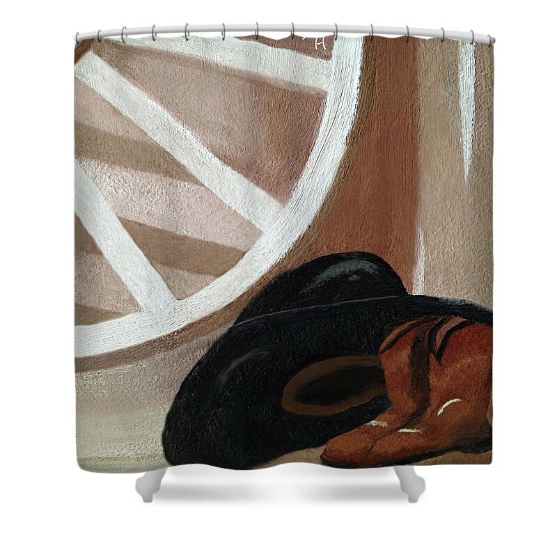 Cowboy Hat Shower Curtain featuring the painting Western Art Work for Luke by Margaret Harmon
