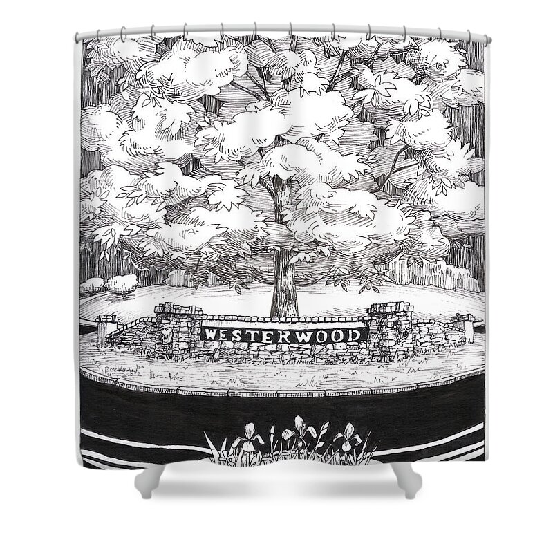 Black And White Shower Curtain featuring the painting Westerwood Sign by Don Morgan