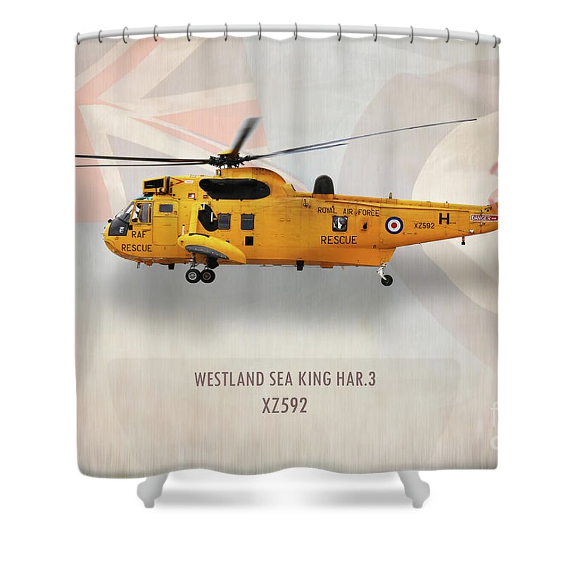 Sea King Shower Curtain featuring the digital art Westland Sea King HAR3 XZ592 by Airpower Art