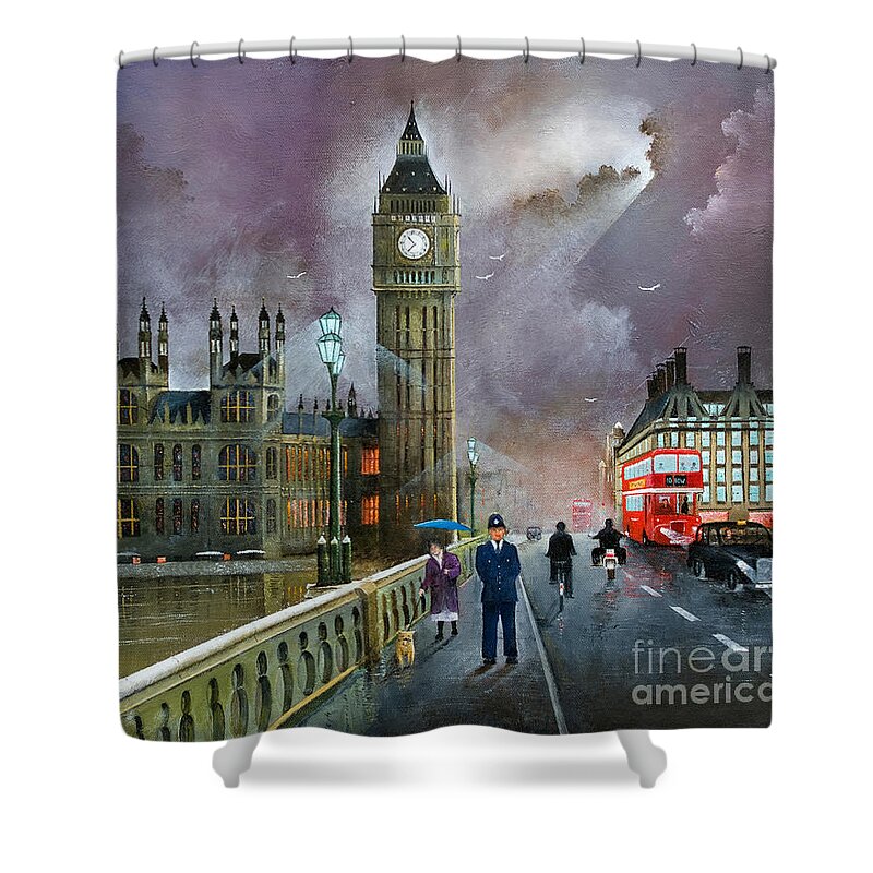 England Shower Curtain featuring the painting Westminster Bridge, London - England by Ken Wood