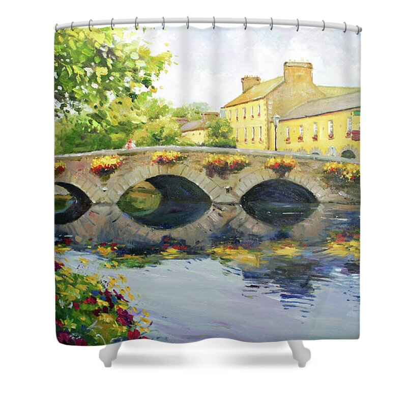 Westport County Mayo Shower Curtain featuring the painting Westport Bridge County Mayo by Conor McGuire