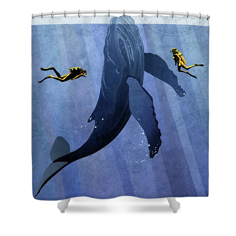 Sassan Filsoof Shower Curtain featuring the painting Whale Dive by Sassan Filsoof