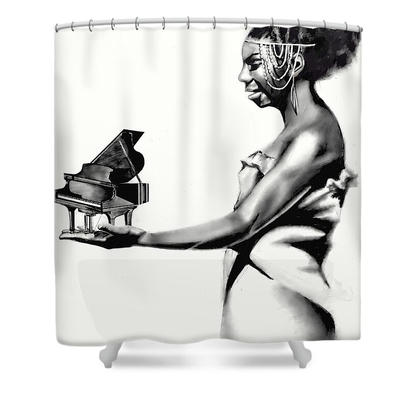 Nina Shower Curtain featuring the drawing Whats Hapnin Ms Simone by Terri Meredith