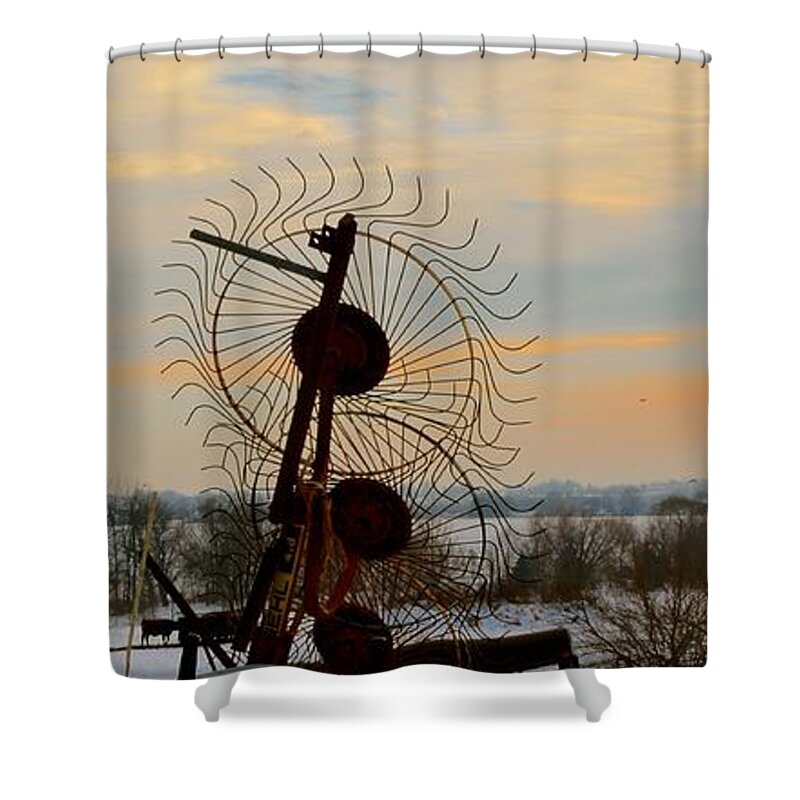 Amish Shower Curtain featuring the photograph Wheel Rake Sunset by Tana Reiff