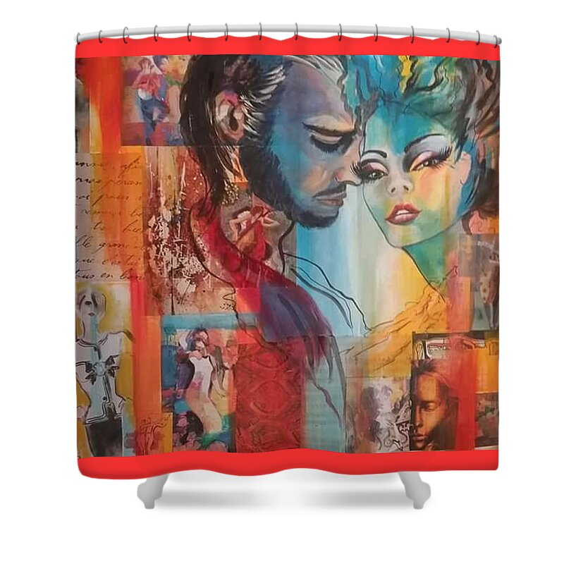 Collage Shower Curtain featuring the mixed media When a man loves a woman by Patricia Rachidi