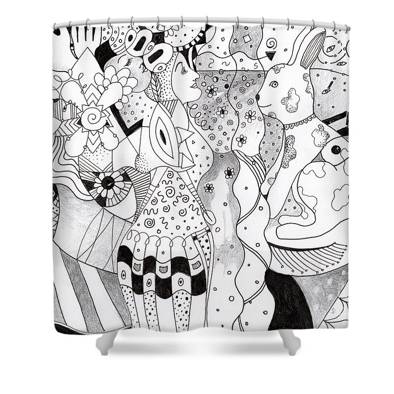 Fantasy Shower Curtain featuring the drawing When Anything Is Possible aka Imagine 1 by Helena Tiainen