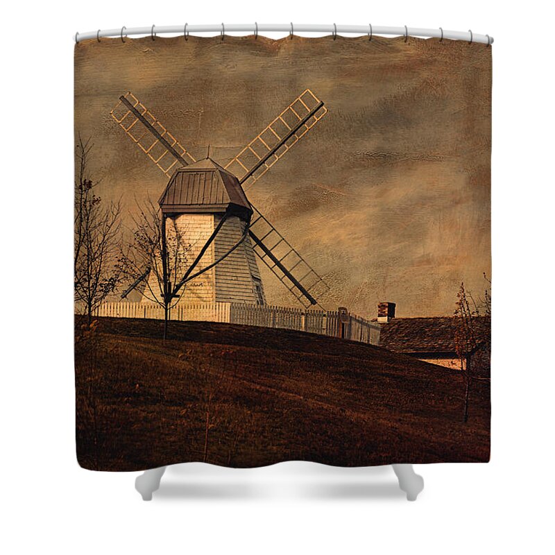 Bruderheim Windmill Shower Curtain featuring the photograph When It's Moonlight On The Prairie by Maria Angelica Maira