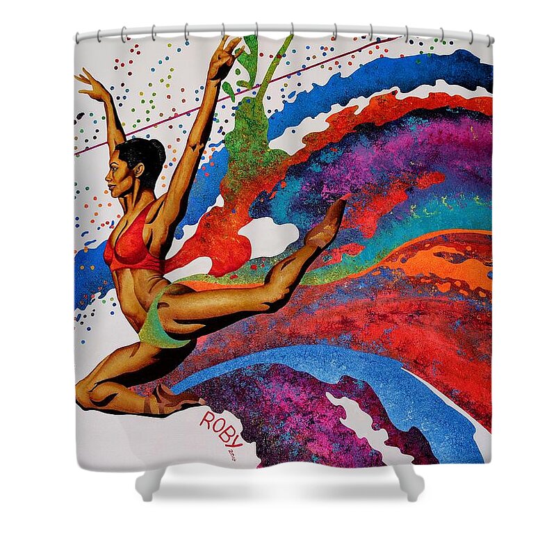 Colorful Ballerina In Motion Shower Curtain featuring the painting When Misty Moves by William Roby
