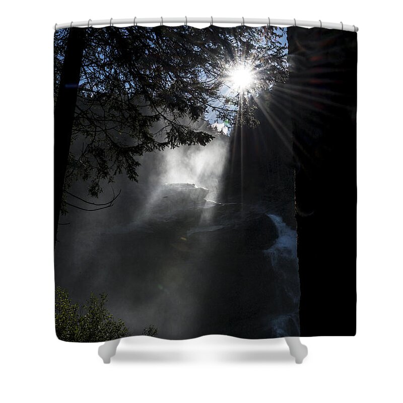 Scenic Shower Curtain featuring the photograph When sunlight and water spray meet 05 by Arik Baltinester