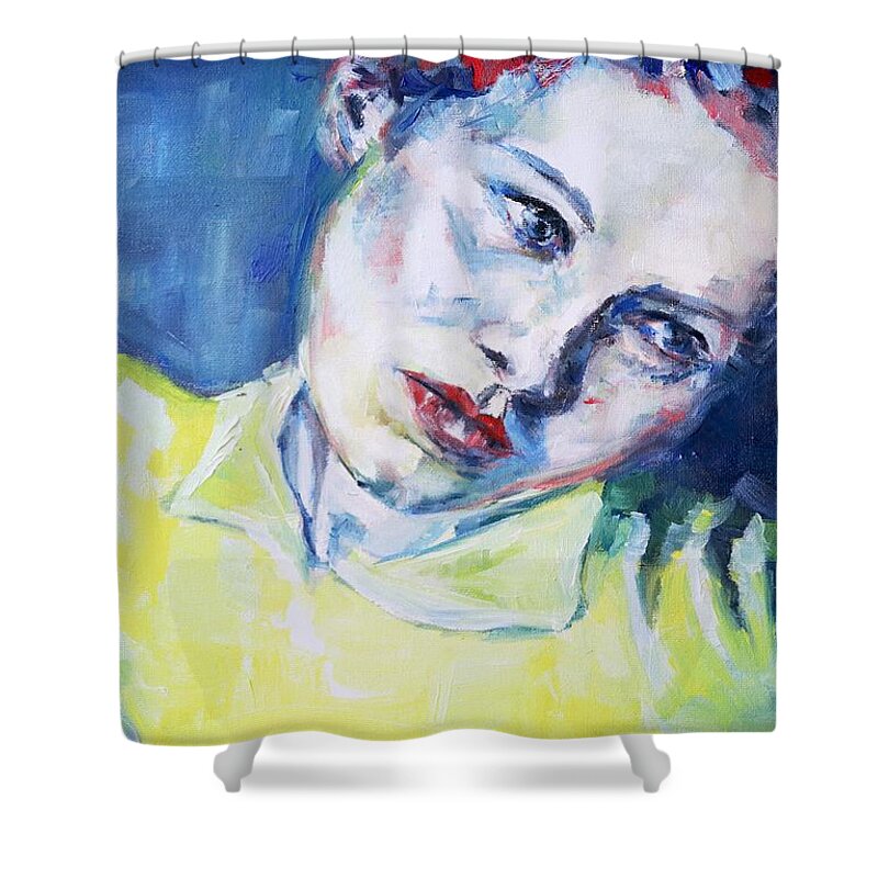 Portrait Shower Curtain featuring the painting Whenever I say Your Name by Christel Roelandt
