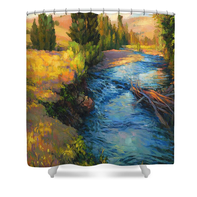 River Shower Curtain featuring the painting Where the River Bends by Steve Henderson