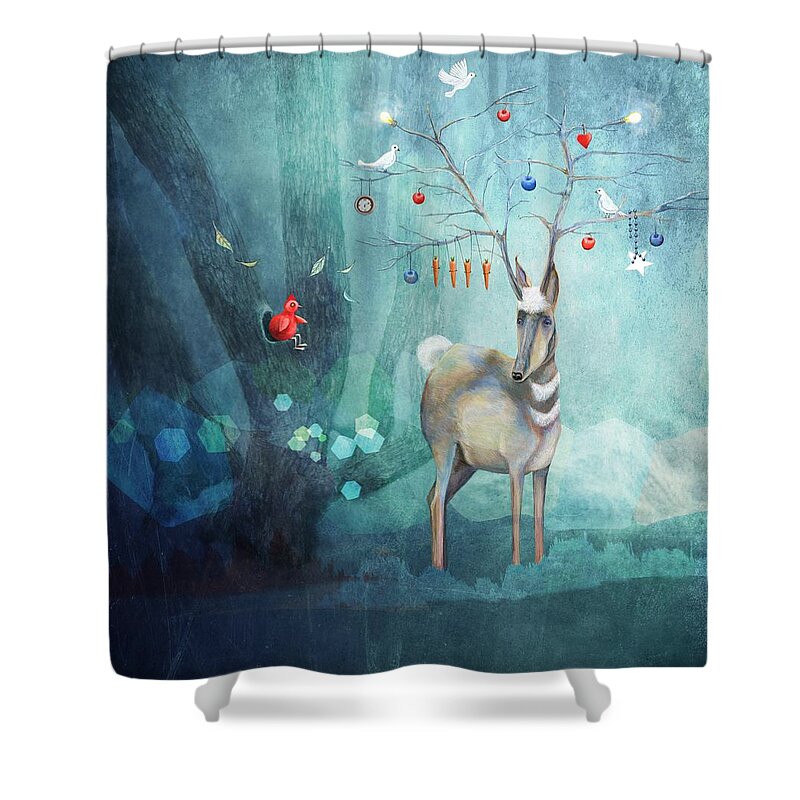 Reindeer Shower Curtain featuring the digital art Where will you go? by Catherine Swenson
