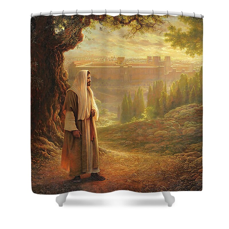 Jesus Shower Curtain featuring the painting Wherever He Leads Me by Greg Olsen