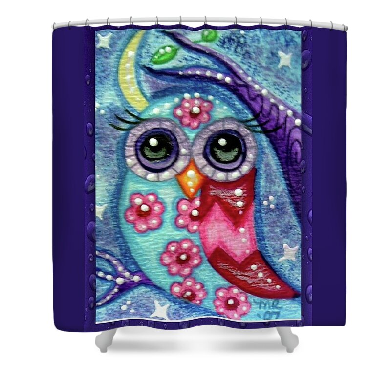 Whimsical Shower Curtain featuring the painting Whimsical Floral Owl by Monica Resinger