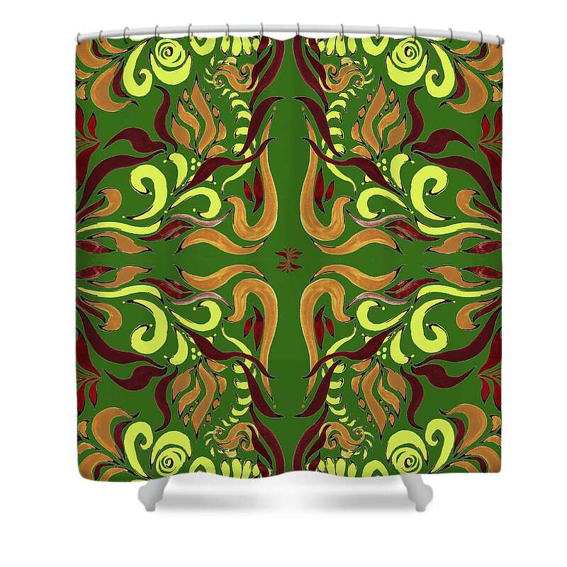 Whimsical Shower Curtain featuring the painting Whimsical Organic Pattern in Yellow and Green I by Irina Sztukowski