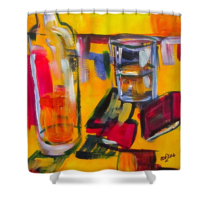 Whiskey Shower Curtain featuring the painting Whiskey and Matchbooks by Barbara O'Toole