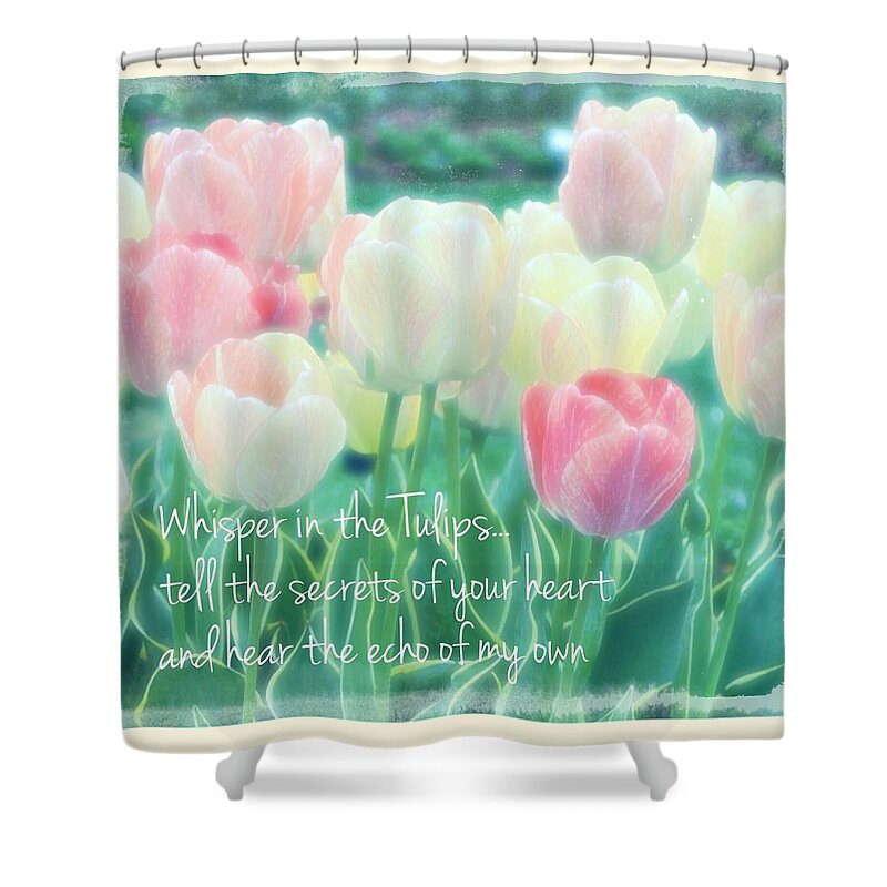 Spring Mists And Tulips Shower Curtain featuring the digital art Whispering Tulips by Pamela Smale Williams